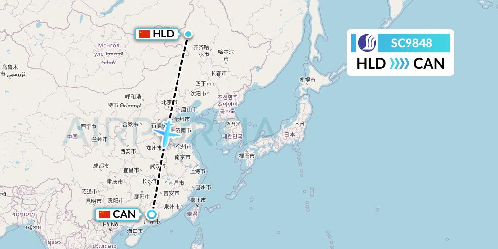 SC9848 Shandong Airlines Flight Map: Hailar to Guangzhou