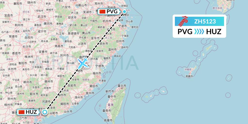 ZH5123 Shenzhen Airlines Flight Map: Shanghai to Huizhou