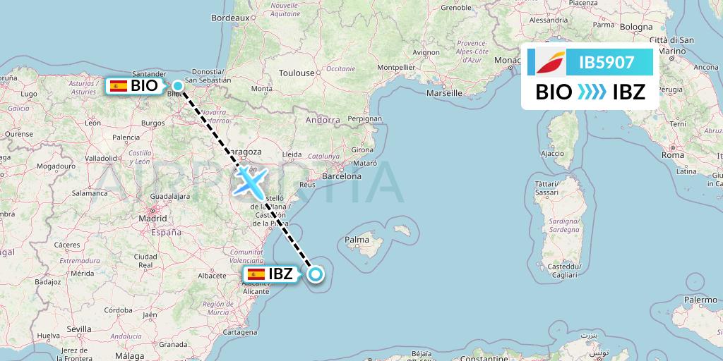 IB5907 Iberia Flight Map: Bilbao to Ibiza