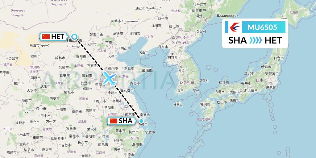 MU6505 China Eastern Airlines Flight Map: Shanghai to Hohhot
