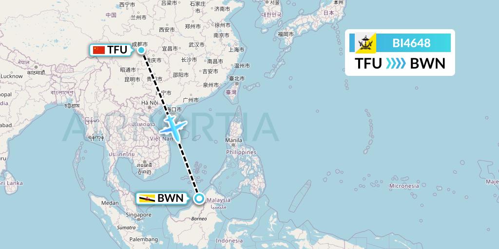 BI4648 Royal Brunei Airlines Flight Map: Chengdu to Brunei