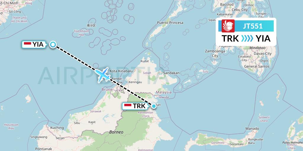 JT551 Lion Airlines Flight Map: Tarakan to Yogyakarta