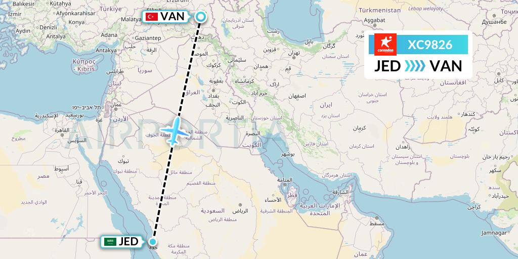 XC9826 Corendon Airlines Flight Map: Jeddah to Van