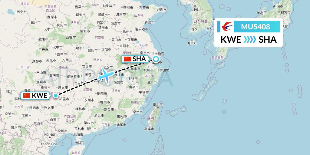 MU5408 China Eastern Airlines Flight Map: Guiyang to Shanghai