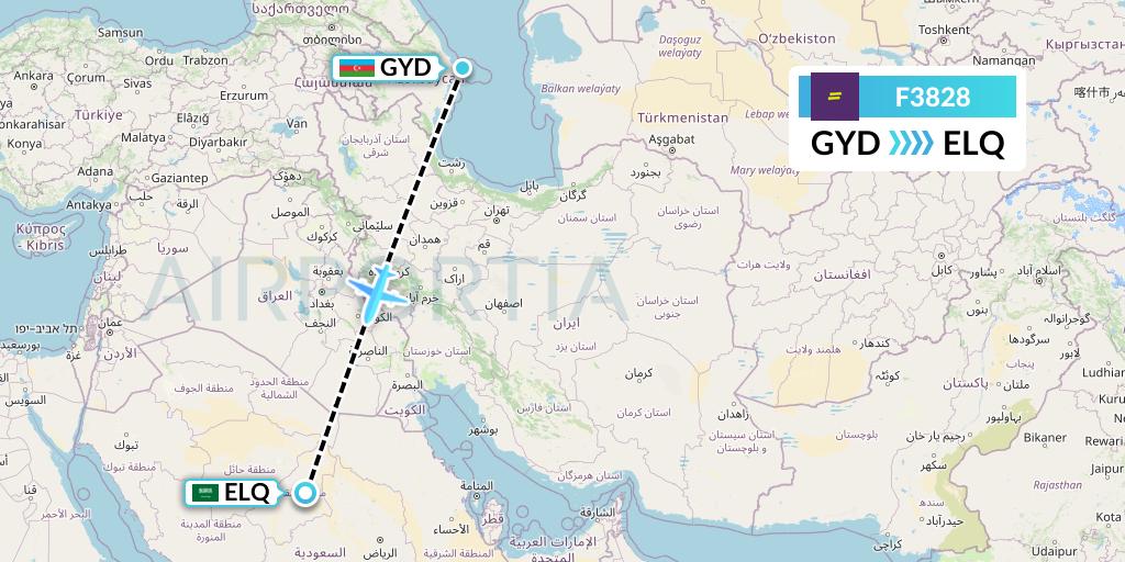 F3828 flydeal Flight Map: Baku to Al-Qassim