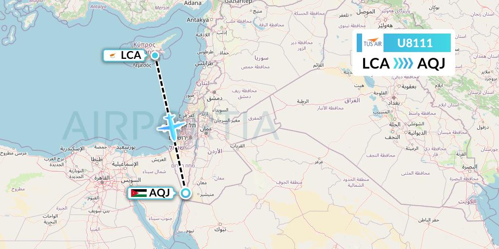 U8111 Tus Airways Flight Map: Larnaca to Aqaba