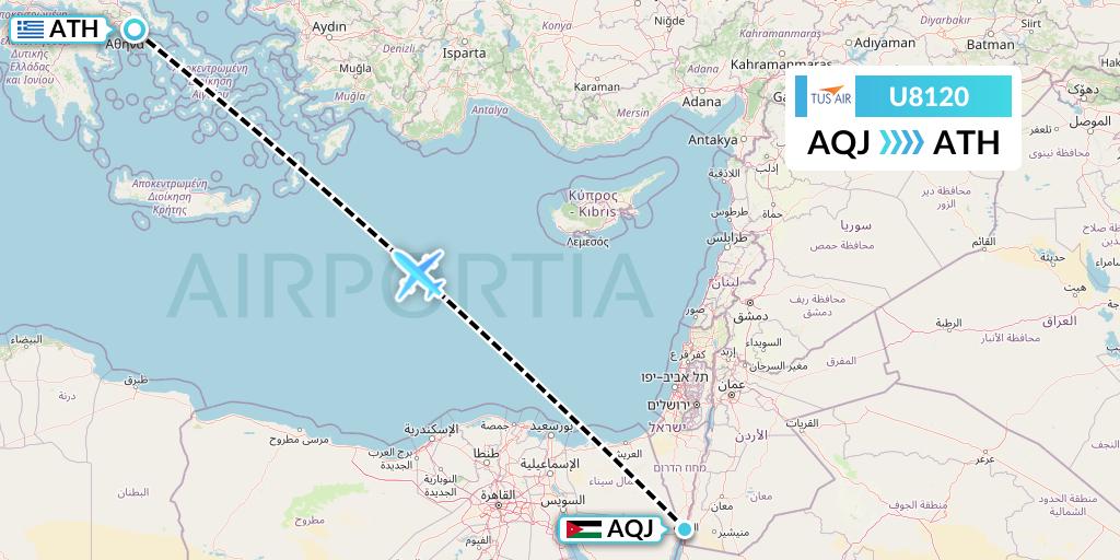 U8120 Tus Airways Flight Map: Aqaba to Athens