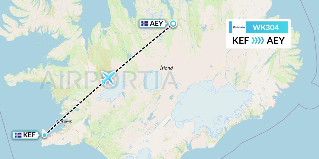 WK304 Edelweiss Air Flight Map: Reykjavik to Akureyri