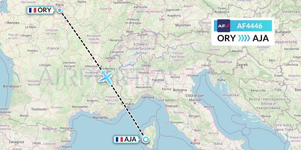 AF4446 Air France Flight Map: Paris to Ajaccio