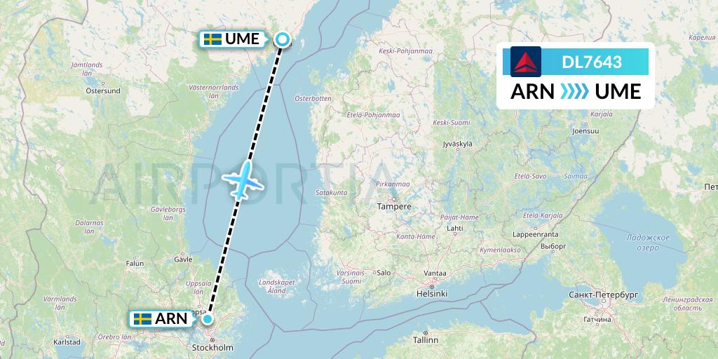 DL7643 Delta Air Lines Flight Map: Stockholm to Umea