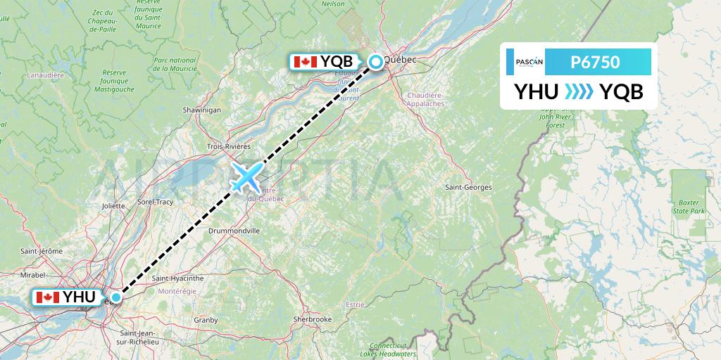 P6750 Pascan Aviation Flight Map: Montreal to Quebec