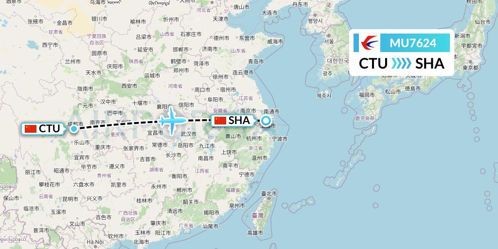 MU7624 China Eastern Airlines Flight Map: Chengdu to Shanghai