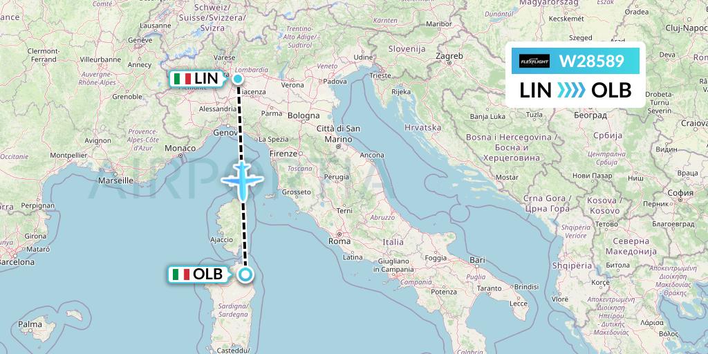 W28589 Flex Flight Flight Map: Milan to Olbia