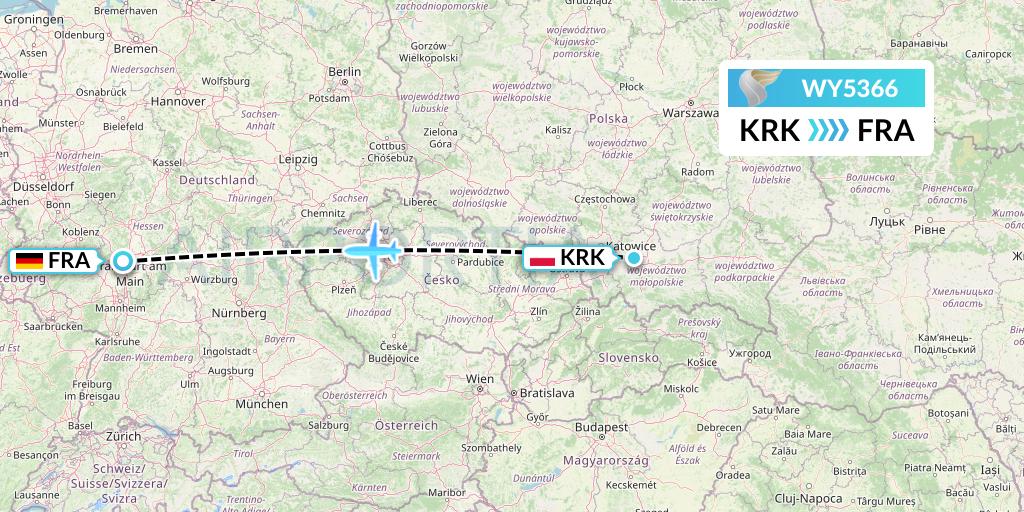 WY5366 Oman Air Flight Map: Krakow to Frankfurt