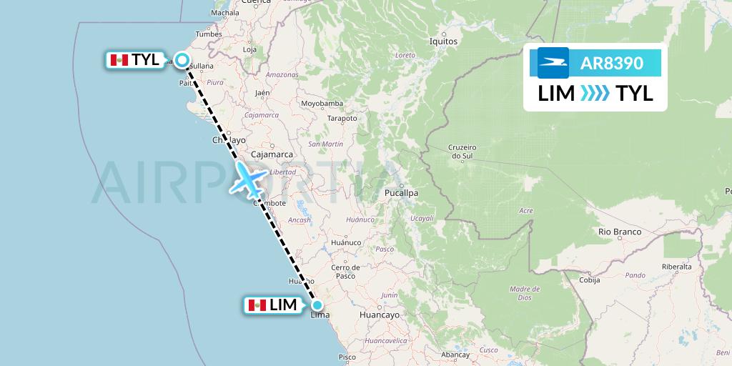 AR8390 Aerolineas Argentinas Flight Map: Lima to Talara