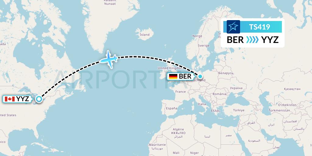 TS419 Air Transat Flight Map: Berlin to Toronto