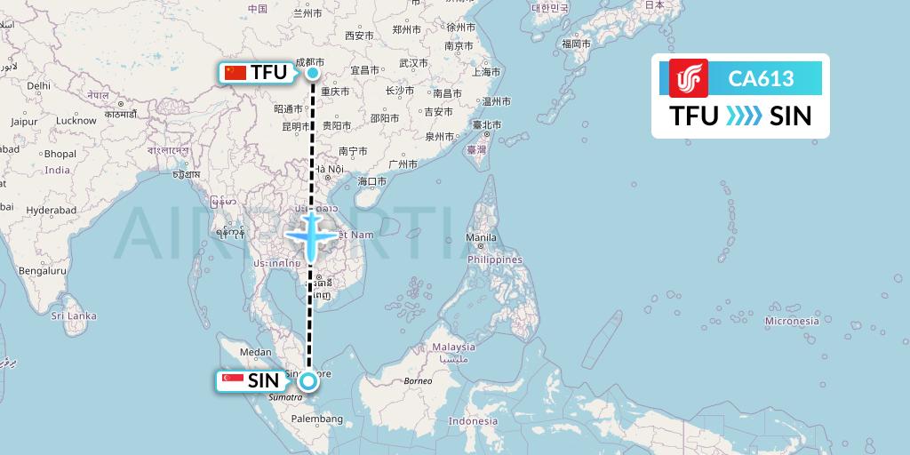 CA613 Air China Flight Map: Chengdu to Singapore