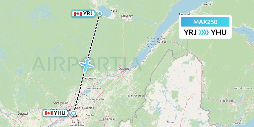 MAX250 Max Aviation Flight Map: Roberval to Montreal