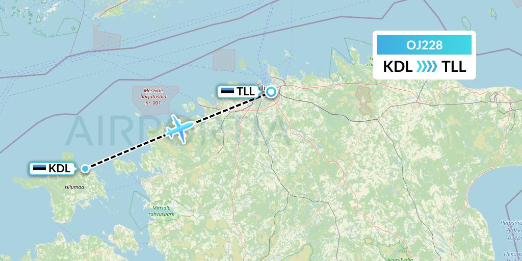 OJ228 NyxAir Flight Map: Kardla to Tallinn