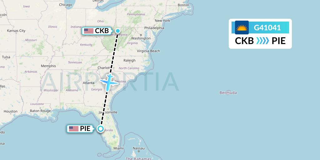 G41041 Allegiant Air Flight Map: Clarksburg to St. Petersburg