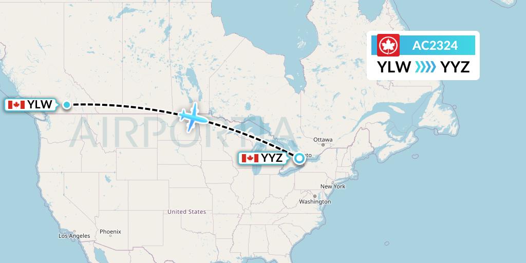 AC2324 Air Canada Flight Map: Kelowna to Toronto