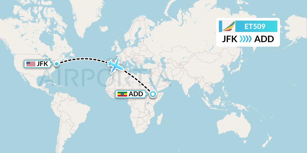 ET509 Ethiopian Airlines Flight Map: New York to Addis Ababa