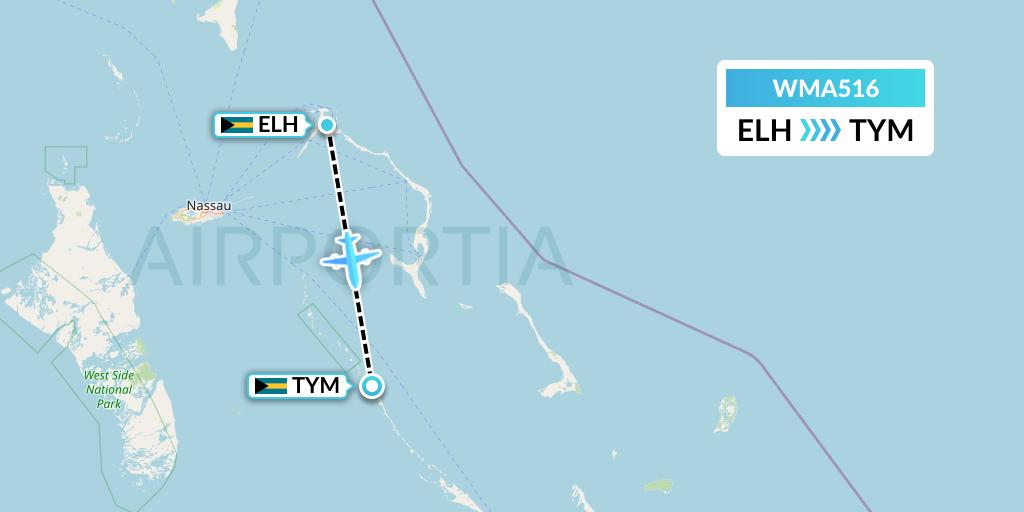 WMA516 Watermakers Air Flight Map: North Eleuthera to Bahamas