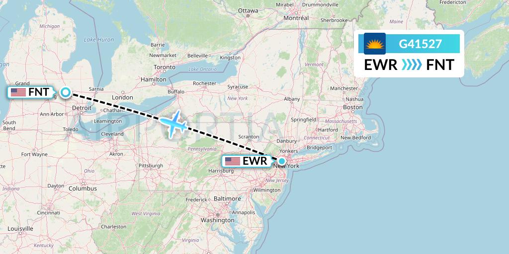 G41527 Allegiant Air Flight Map: New York to Flint