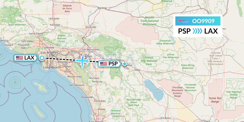 OO9909 SkyWest Airlines Flight Map: Palm Springs to Los Angeles