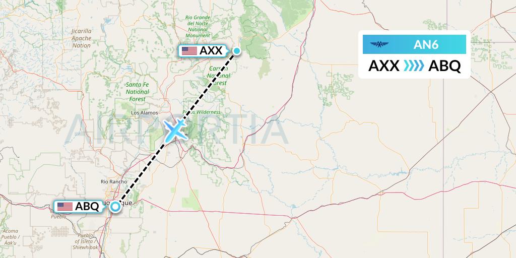 AN6 Advanced Air Flight Map: Angel Fire to Albuquerque