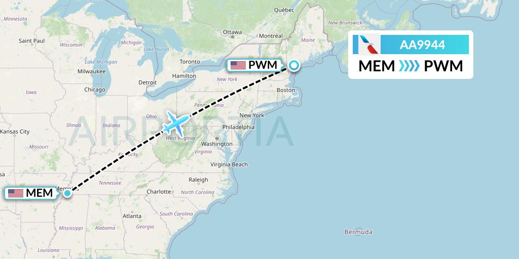 AA9944 American Airlines Flight Map: Memphis to Portland