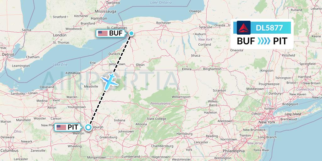 DL5877 Delta Air Lines Flight Map: Buffalo to Pittsburgh