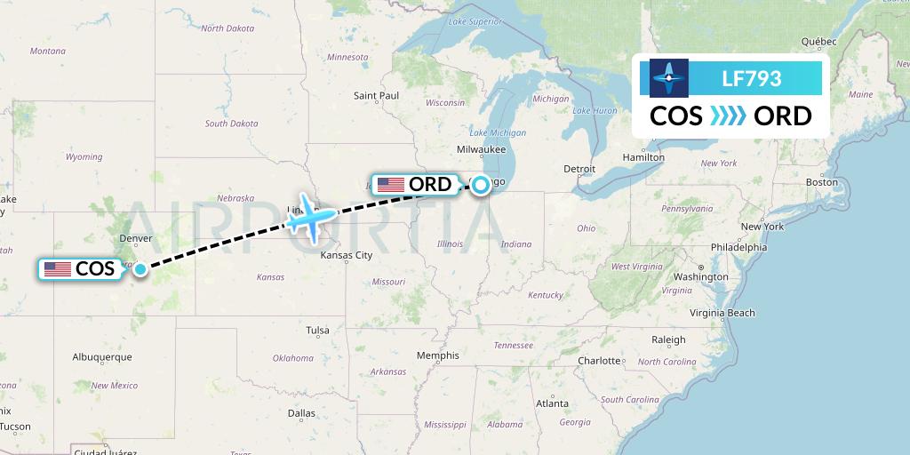 LF793 Corporate Flight Management Flight Map: Colorado Springs to Chicago