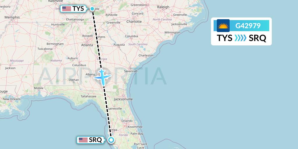 G42979 Allegiant Air Flight Map: Knoxville to Sarasota