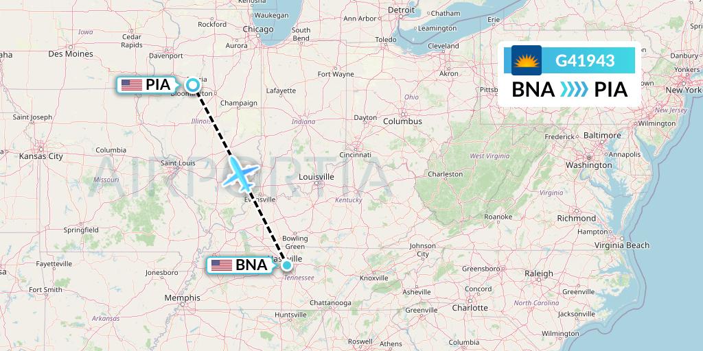 G41943 Allegiant Air Flight Map: Nashville to Peoria