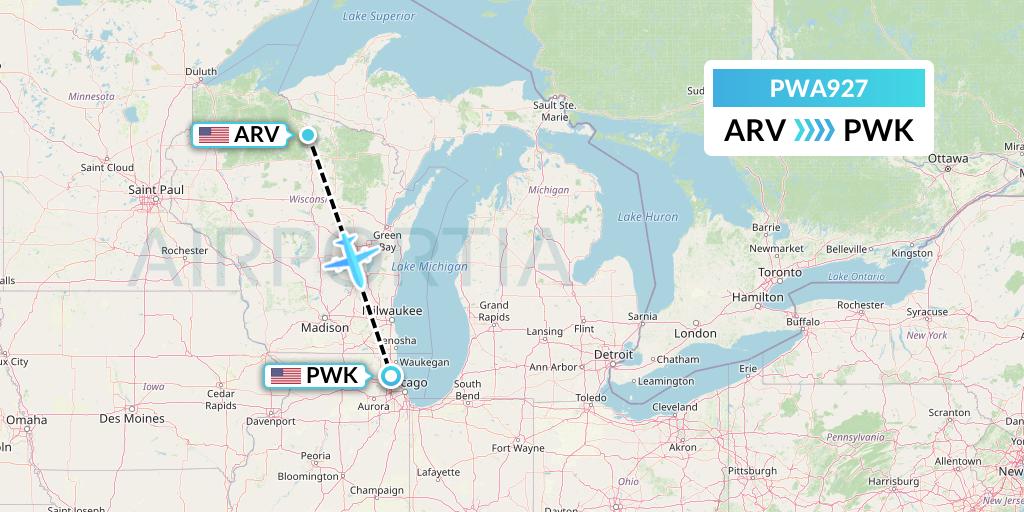 PWA927 Priester Aviation Flight Map: Minocqua-Woodruff to Chicago