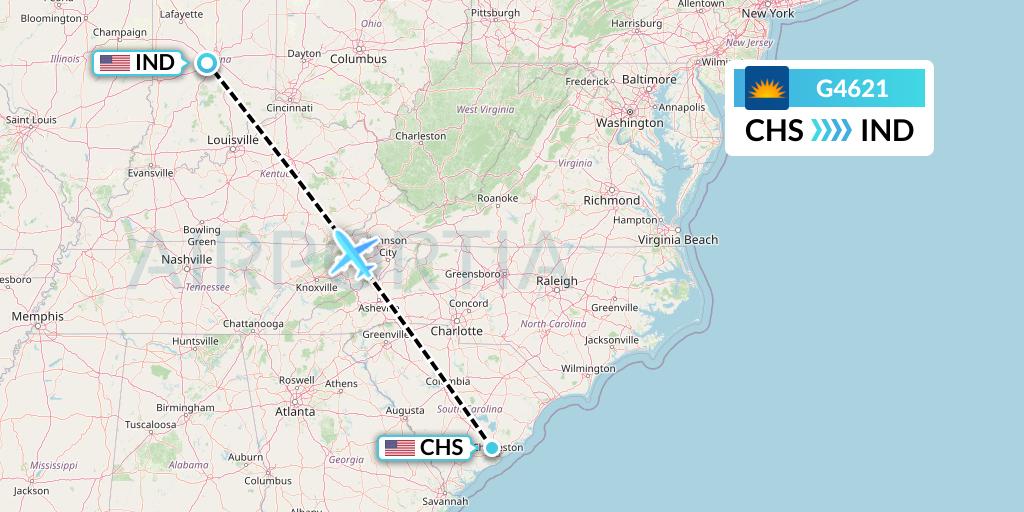 G4621 Allegiant Air Flight Map: Charleston to Indianapolis