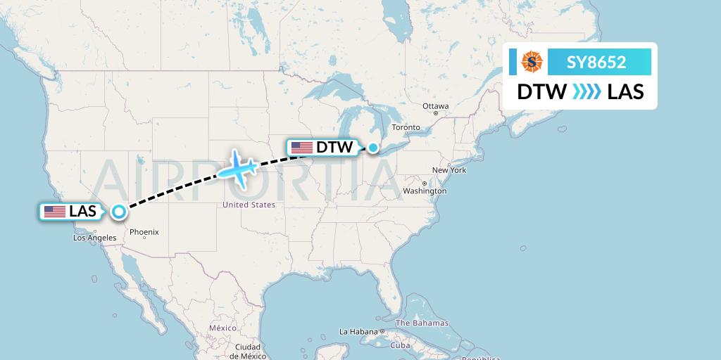 SY8652 Sun Country Airlines Flight Map: Detroit to Las Vegas