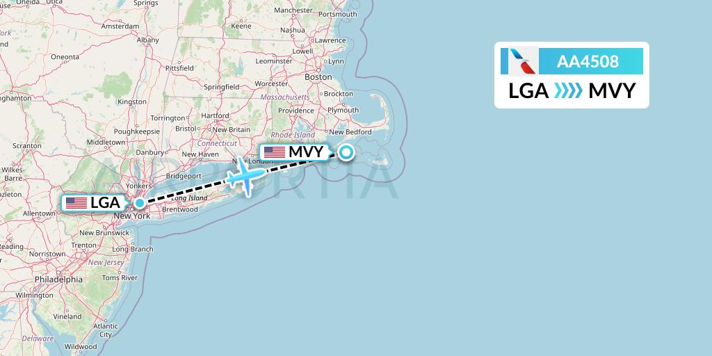 AA4508 American Airlines Flight Map: New York to Martha's Vineyard
