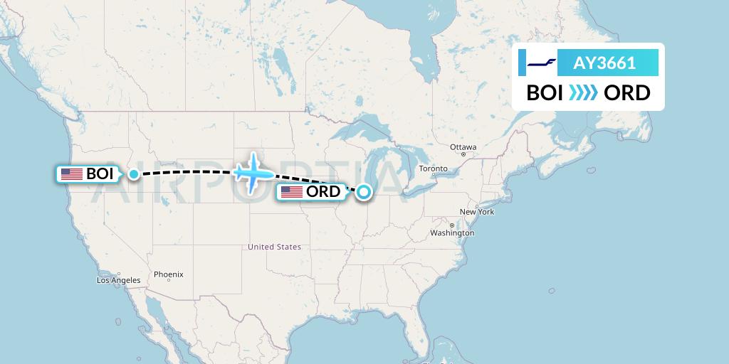 AY3661 Finnair Flight Map: Boise to Chicago