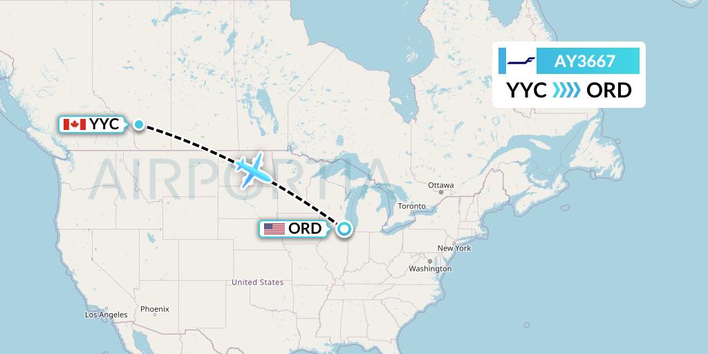 AY3667 Finnair Flight Map: Calgary to Chicago