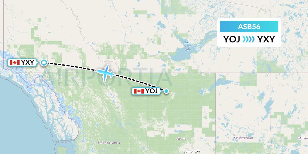 ASB56 Air Spray Flight Map: High Level to Whitehorse