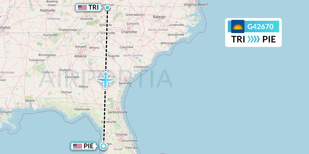 G42670 Allegiant Air Flight Map: Blountville to St. Petersburg