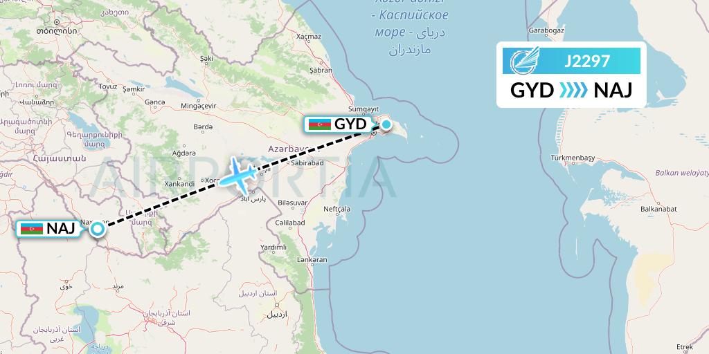 J2297 Azerbaijan Airlines Flight Map: Baku to Nakhchivan