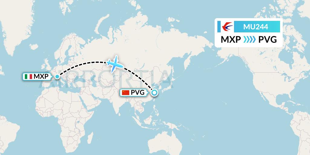 MU244 China Eastern Airlines Flight Map: Milan to Shanghai