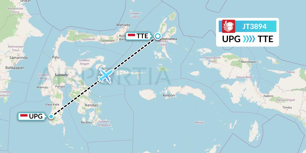 JT3894 Lion Airlines Flight Map: Makassar to Ternate