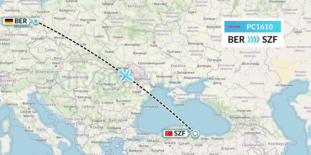 PC1610 Pegasus Airlines Flight Map: Berlin to Samsun