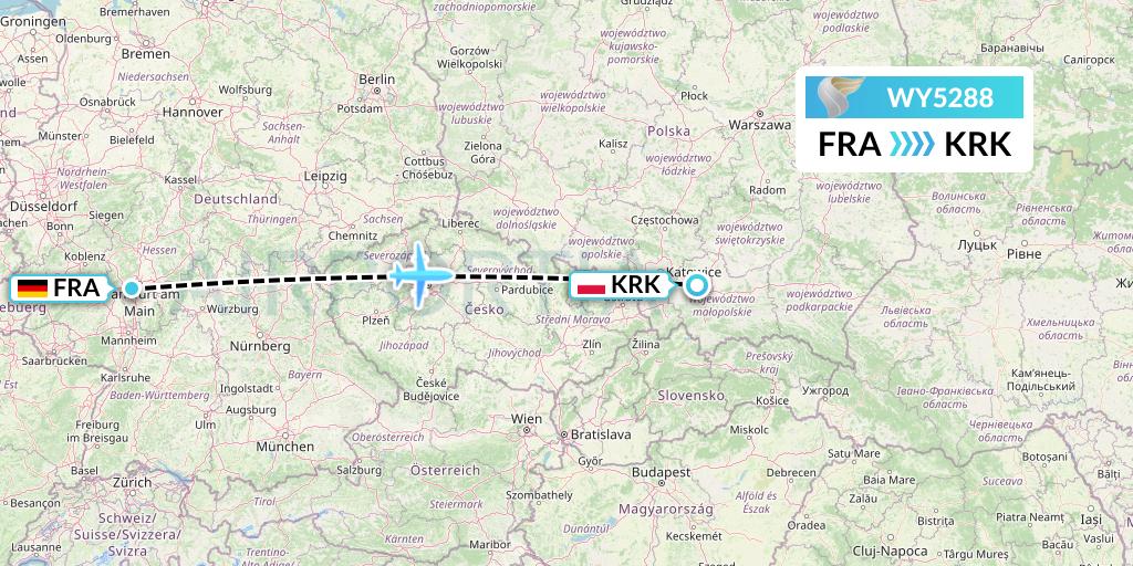 WY5288 Oman Air Flight Map: Frankfurt to Krakow