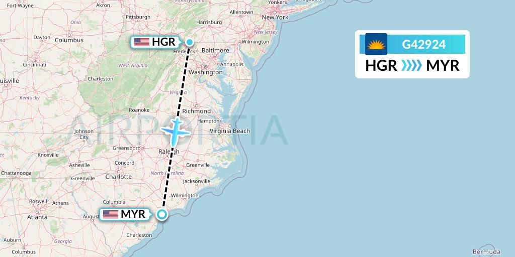 G42924 Allegiant Air Flight Map: Hagerstown to Myrtle Beach