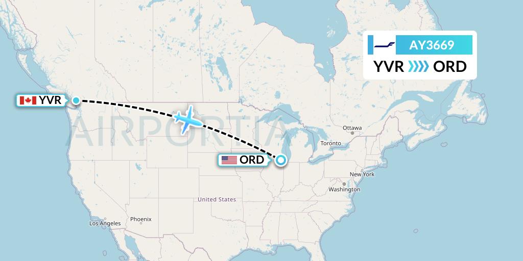 AY3669 Finnair Flight Map: Vancouver to Chicago